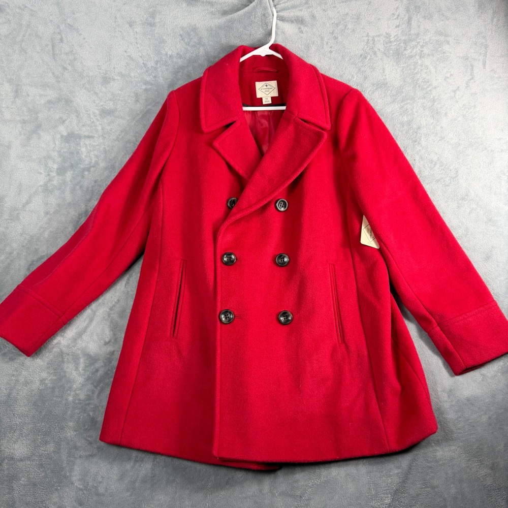 St. John's Bay Womens 1X Red Peacoat Wool Blend Double Breasted Quiet Luxury NEW